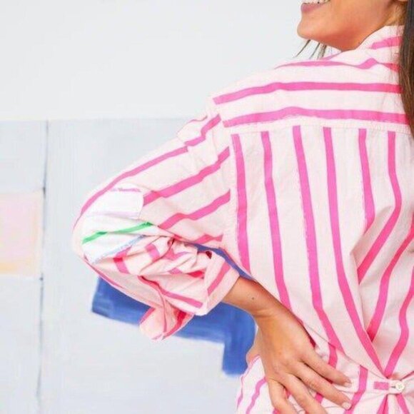 Kerri Rosenthal Lilli Shirt Mini Dress Cotton Poplin Striped L - Picture 5 of 9